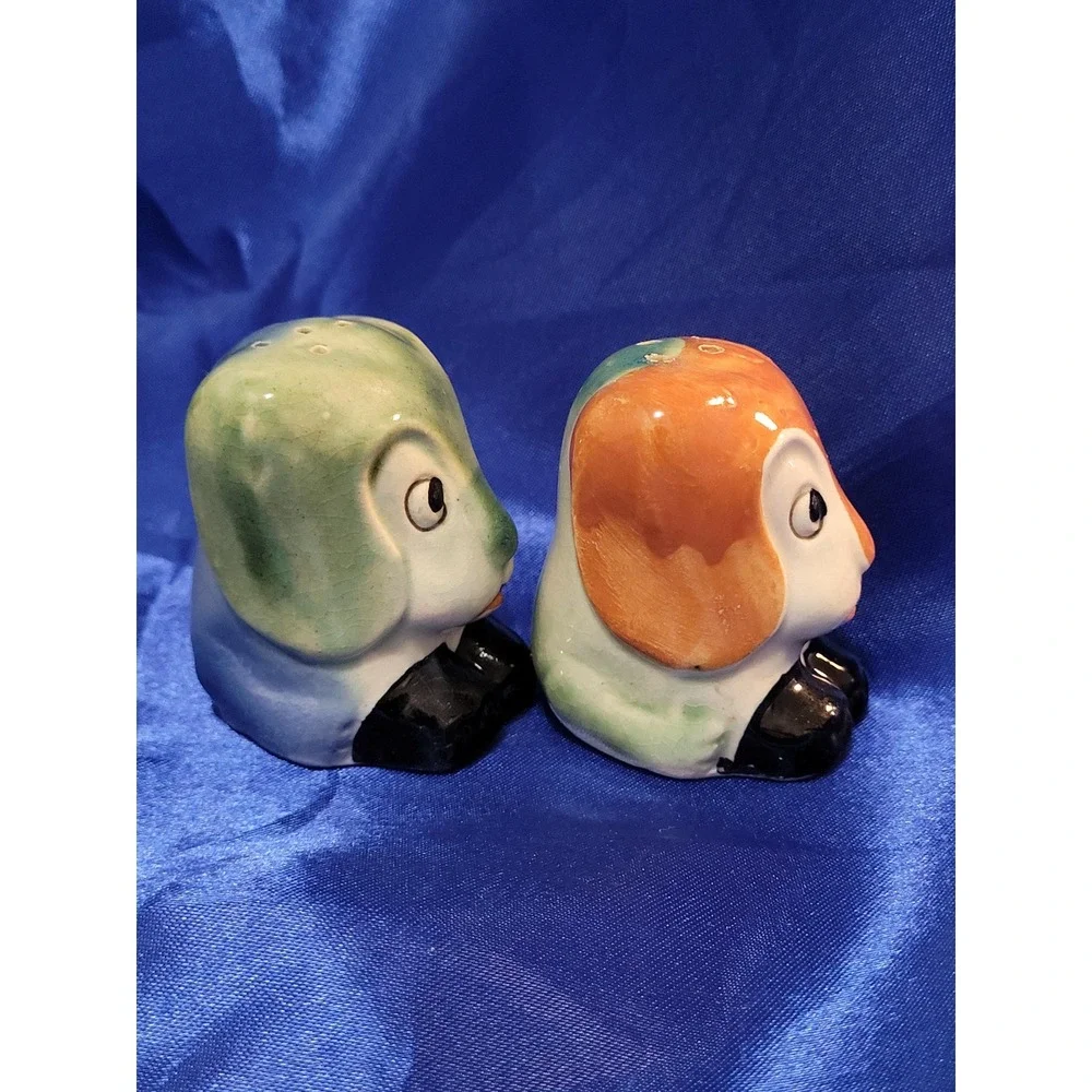 Ceramic Anthropomorphic Dog Salt and Pepper Shakers Vintage Marked Japan